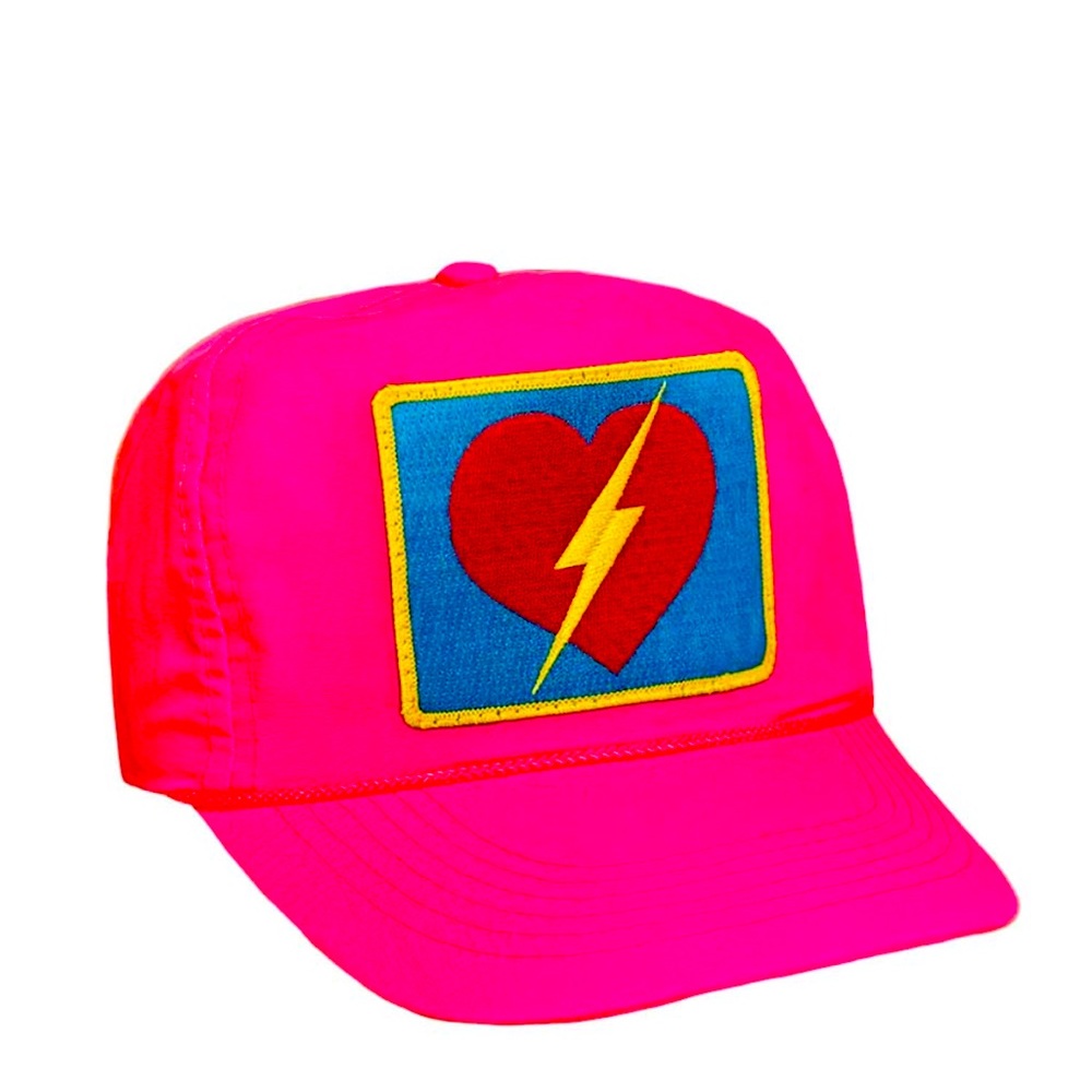 Aviator Natikn Pink Hat with Heart and Lightning Patch
